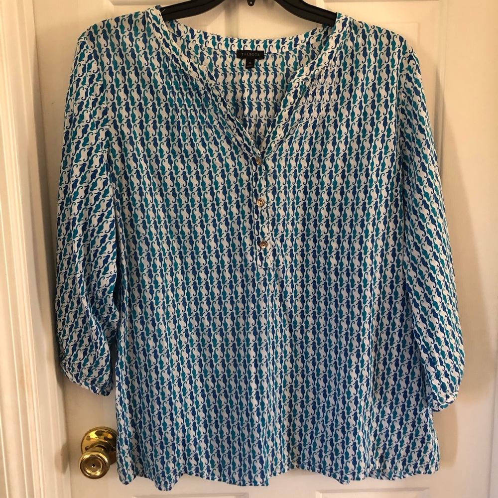 Talbots Seahorse Pintuck Popover Tunic XL Cotton